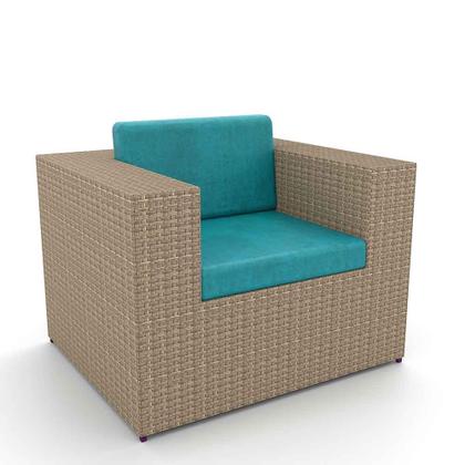 Imagem de Conjunto de Sofá Fibra Sintética Taipa Quadrado - 1 Sofá 3L + 2 Poltronas + 1 Mesa Centro - Tecido Duna Turquesa