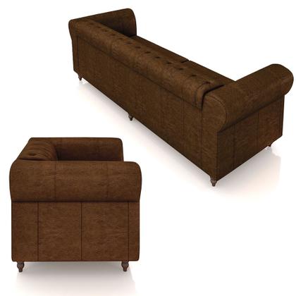 Conjunto de Sofá Sala de Estar Stanford Chesterfield 2 e 3 Lugares 200cm/240cm Pés Madeira Couro Marrom Manchado G58 - Gran Belo - Granbelo Imagem de Conjunto de Sofá Sala de Estar Stanford Chesterfield 2 e 3 Lugares 200cm/240cm Pés Madeira Couro Marrom Manchado G58 - Gran Belo