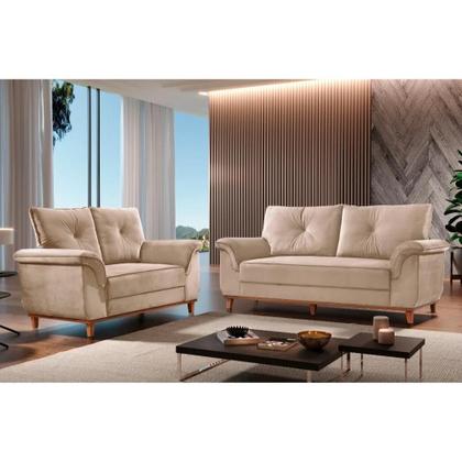 Conjunto de Sofá Trevisso 3 e 2 Lugares Suede Bege - Lufer Imagem de Conjunto de Sofá Trevisso 3 e 2 Lugares Suede Bege