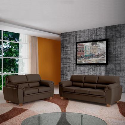 Imagem de Conjunto de Sofás 2 e 3 Lugares Sala de Estar Pés em Madeira Nauru Couro Tabaco - Gran Belo