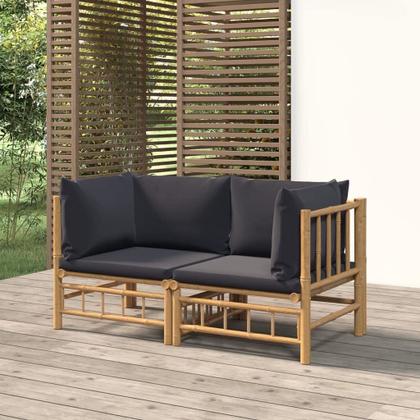 Imagem de Conjunto de sofás de canto vidaXL Bamboo com almofadas cinza escuro, 2 peças