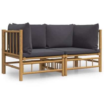 Imagem de Conjunto de sofás de canto vidaXL Bamboo com almofadas cinza escuro, 2 peças