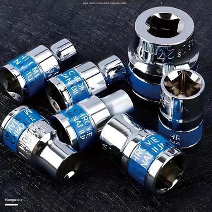 Imagem de Conjunto De Soquetes Curtos Métricos Hexagonais De 8-32mm 1/2 Polegada CR-V Com Chave De Catraca