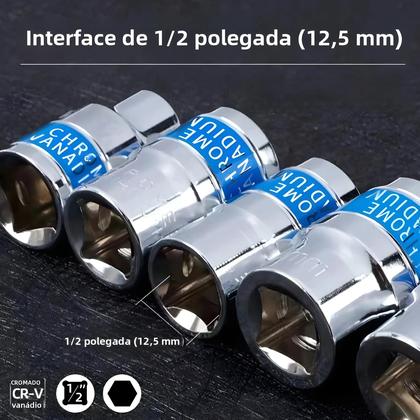 Imagem de Conjunto De Soquetes Curtos Métricos Hexagonais De 8-32mm 1/2 Polegada CR-V Com Chave De Catraca