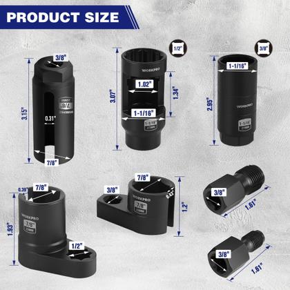 Imagem de Conjunto de soquetes de sensor de oxigênio O2 WORKPRO 7PCS para automóveis