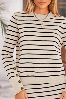 Imagem de Conjunto de Suéter e Saia Midi Feminina PRETTYGARDEN - Listrado e Damascado