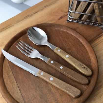 Imagem de Conjunto de Talheres 24 Peças Cucina Mia Simonaggio Aço Inox com Cabo de Madeira