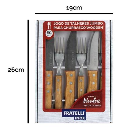 Imagem de Conjunto de Talheres Churrasco Jumbo 6 Peças Garfo Faca Wooden Fratelli