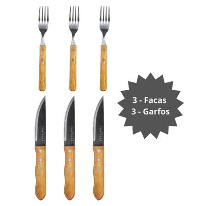 Imagem de Conjunto de Talheres Churrasco Jumbo 6 Peças Garfo Faca Wooden Fratelli