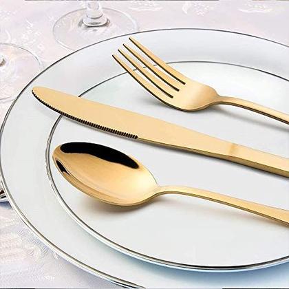 Imagem de Conjunto de talheres de prata de ouro, conjunto de talheres de aço inoxidável de 20 peças Aisoso De aço inoxidável Serviço de utensílios de mesa para 4