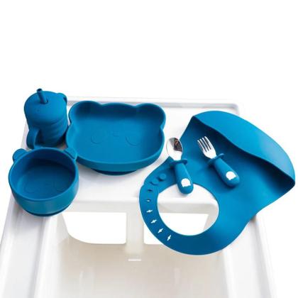 Imagem de Conjunto de Talheres de Silicone para Bebê com Desenho de Urso - Colher e Garfo em Aço Inoxidável (BPA Free)