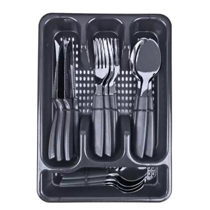 Imagem de Conjunto de Talheres Faqueiro de Inox Com 24 Peças Cabo Plastic e Porta Talher Preto - Original Line