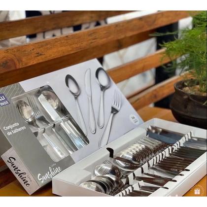 Imagem de Conjunto de Talheres Fratelli Sunshine 24 Peças  Faqueiro Prateado em Aço Inox, Durável e Ideal para Jantar e Almoço