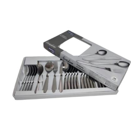 Imagem de Conjunto de Talheres Fratelli Sunshine 24 Peças  Faqueiro Prateado em Aço Inox, Durável e Ideal para Jantar e Almoço