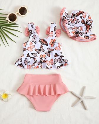 Imagem de Conjunto de tanquíni e chapéu Mioglrie Butterfly para crianças