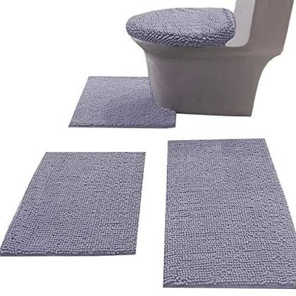 Imagem de Conjunto de tapetes de banho Madeals Chenille de 4 peças com tampa de vaso sanitário cinza