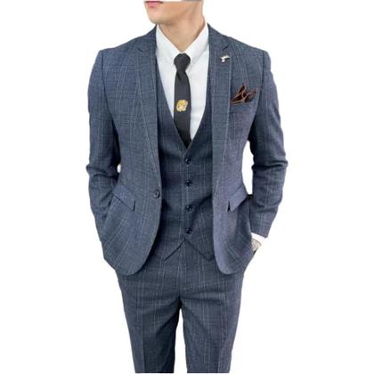 Imagem de Conjunto De Terno Masculino Estilo Britânico Coreano Com Calças E Colete Em Xadrez De Alta Qualidade