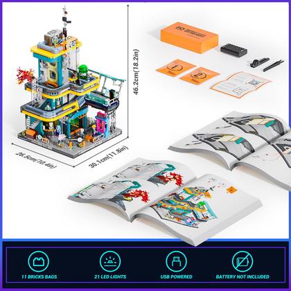 Imagem de Conjunto de tijolos de construção FUNWHOLE Cyberpunk Mansion Lighting 2524 unidades