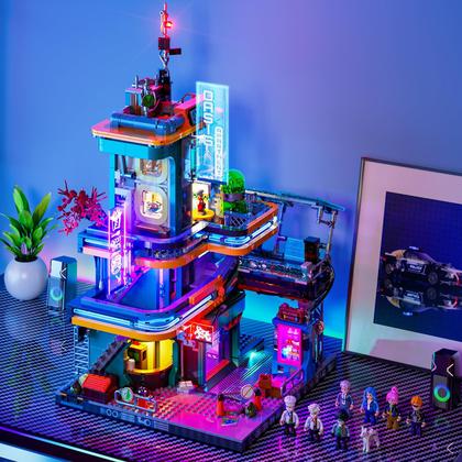 Imagem de Conjunto de tijolos de construção FUNWHOLE Cyberpunk Mansion Lighting 2524 unidades