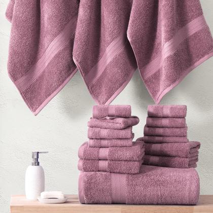 Imagem de Conjunto de toalhas de banho LANE LINEN 100% algodão 18 peças Wishful Mauve