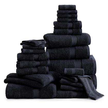 Imagem de Conjunto de toalhas de banho LANE LINEN, 24 peças, toalhas pretas 100% algodão