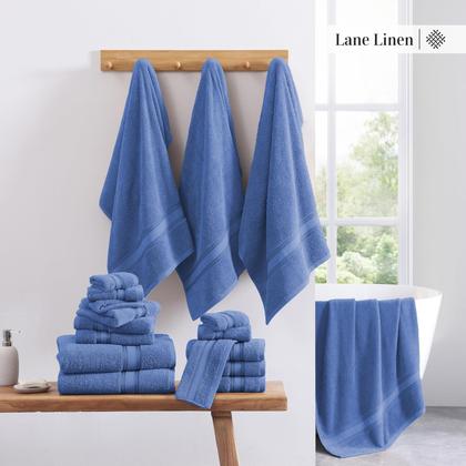 Imagem de Conjunto de toalhas de banho LANE LINEN Luxury 12 peças 100% algodão azul