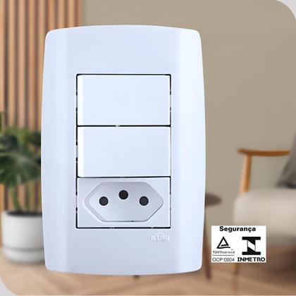 Imagem de Conjunto de Tomada 3 Pinos + 2 Interruptor Simples 10A 250V Branca Casa Construção Ilumi