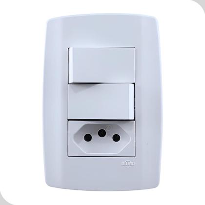 Imagem de Conjunto de Tomada 3 Pinos + 2 Interruptor Simples 10A 250V Branca Casa Construção Ilumi