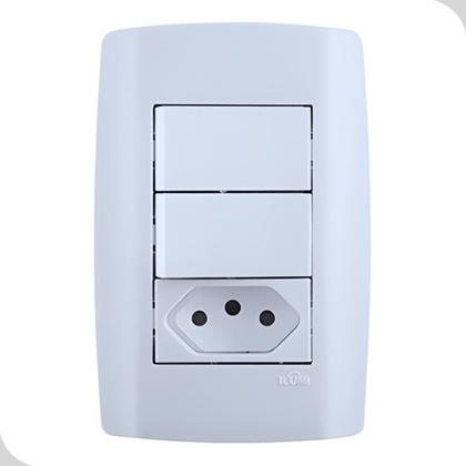 Imagem de Conjunto de Tomada 3 Pinos + 2 Interruptor Simples 10A 250V Branca Casa Construção Ilumi