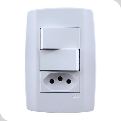 Imagem de Conjunto de Tomada 3 Pinos + 2 Interruptor Simples 10A 250V Branca Casa Construção Ilumi