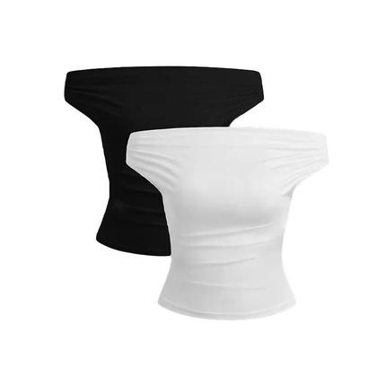 Imagem de Conjunto De Top Cropped Assimétrico Plissado Para Mulheres, 2 Peças, Sem Alças, Camisetas Sexy, Moda