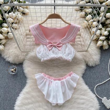 Imagem de Conjunto De Top Cropped Sem Mangas Com Babados Rosa E Saia Mini Em 2 Peças, Conjunto Casual De
