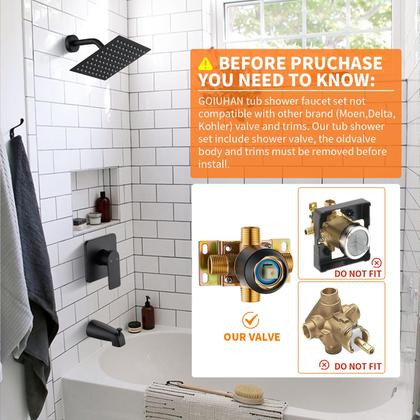 Imagem de Conjunto de torneiras de banheira GOXIUHAN Black com cabeça de chuva de 20 cm