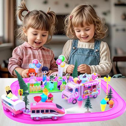 Conjunto de trem SCKTYZS Pink Musical Electric com sorvete 3D DIY