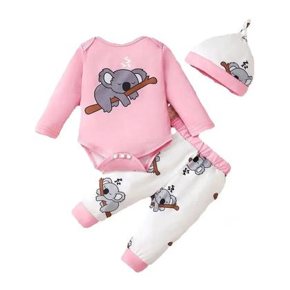 Imagem de Conjunto De Três Peças Para Bebê Menina 0-18 Meses: Macacão, Calça E Chapéu Com Estampa De Coala