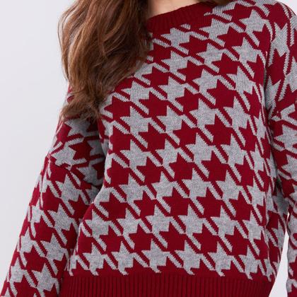 Imagem de Conjunto de Tricot Feminino Blusa Pied Poule e Calca flare canelada