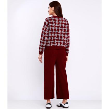 Imagem de Conjunto de Tricot Feminino Blusa Pied Poule e Calca flare canelada