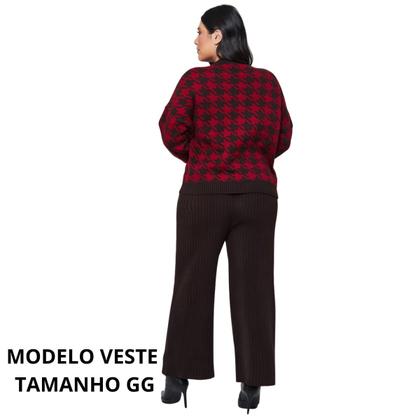 Imagem de Conjunto de Tricot Feminino Blusa Pied Poule e Calca flare canelada