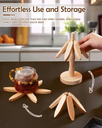 Imagem de Conjunto de Trivet de Madeira FONYICK - Design de Árvore de Natal em Beechwood