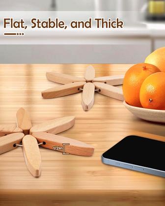 Imagem de Conjunto de Trivet de Madeira FONYICK - Design de Árvore de Natal em Beechwood