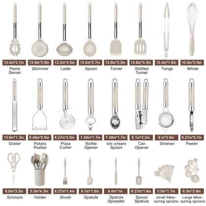 Imagem de Conjunto de utensílios de cozinha BESTZMWK Silicone 33 unidades com suporte cáqui