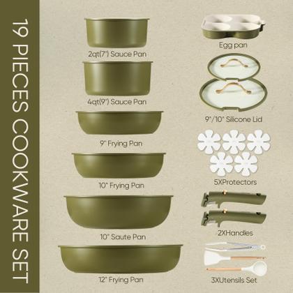 Imagem de Conjunto de Utensílios de Cozinha CAROTE 19 Peças - Antiaderente com Alça Dourada