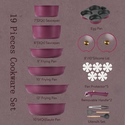 Imagem de Conjunto de Utensílios de Cozinha CAROTE (19 peças) - Antiaderentes com Alça Removível