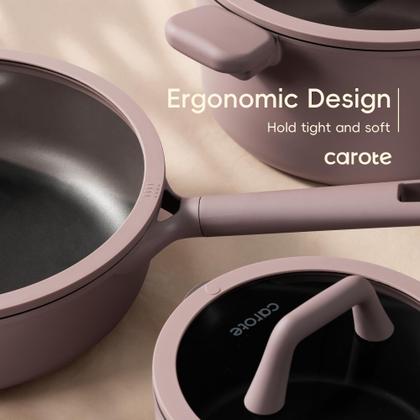 Imagem de Conjunto de utensílios de cozinha CAROTE, 19 unidades, antiaderente, de indução, marrom rosado