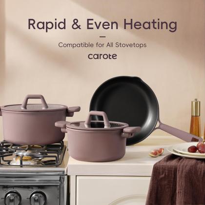 Imagem de Conjunto de utensílios de cozinha CAROTE, 19 unidades, antiaderente, de indução, marrom rosado