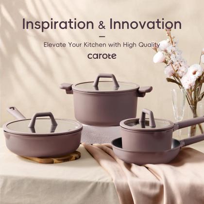 Imagem de Conjunto de utensílios de cozinha CAROTE, 19 unidades, antiaderente, de indução, marrom rosado