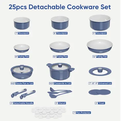 Imagem de Conjunto de utensílios de cozinha CAROTE Ceramic Non Stick 25 unidades Induction Navy