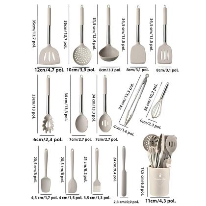 Imagem de Conjunto De Utensílios De Cozinha De Silicone Resistente Ao Calor Com 15 Peças, Cabo De Madeira,