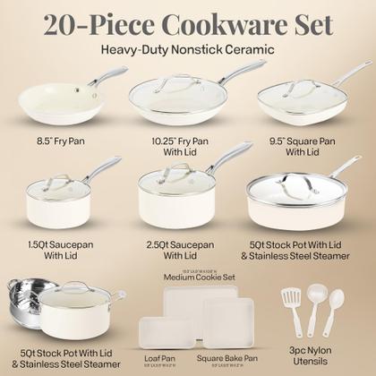 Imagem de Conjunto de utensílios de cozinha GOTHAM STEEL, 20 peças de cerâmica antiaderente com utensílios de cozinha