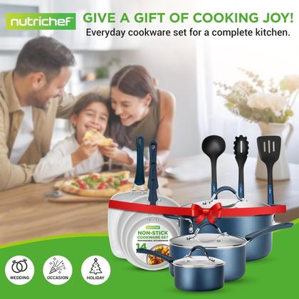 Imagem de Conjunto de utensílios de cozinha NutriChef Navy Blue 14 peças antiaderentes